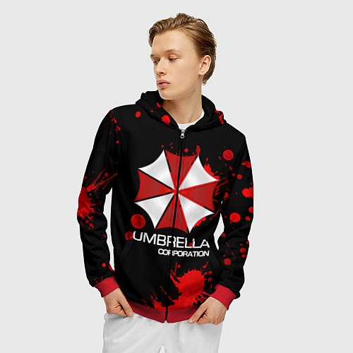 Мужская толстовка на молнии UMBRELLA CORP / 3D-Красный – фото 3