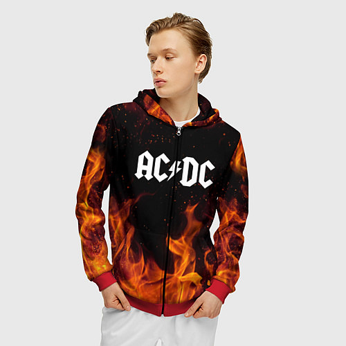 Мужская толстовка на молнии AC DC / 3D-Красный – фото 3