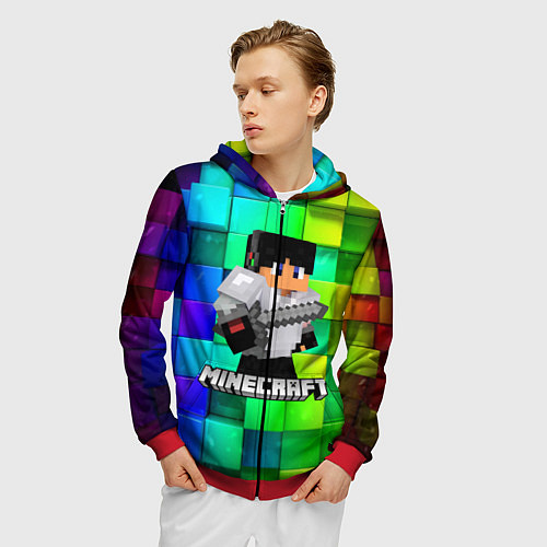 Мужская толстовка на молнии Minecraft Майнкрафт / 3D-Красный – фото 3
