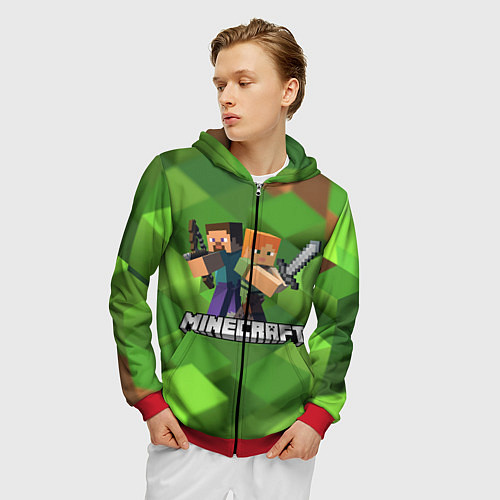 Мужская толстовка на молнии MINECRAFT / 3D-Красный – фото 3