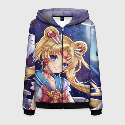 Мужская толстовка на молнии SAILOR MOON / 3D-Черный – фото 1