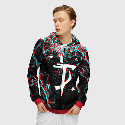 Мужская толстовка на молнии DOOM ETERNAL GLITCH / 3D-Красный – фото 3