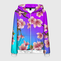 Толстовка 3D на молнии мужская САКУРА ВИШНЯ, цвет: 3D-белый
