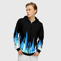 Толстовка 3D на молнии мужская Синее пламя, цвет: 3D-черный — фото 2
