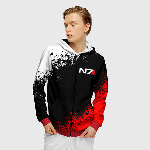 Мужская толстовка на молнии MASS EFFECT N7 / 3D-Красный – фото 3