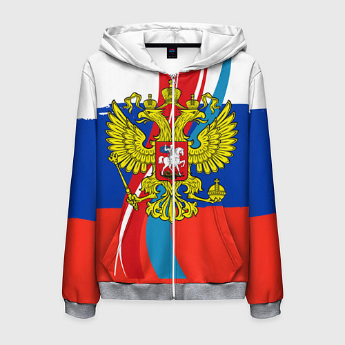 Мужская толстовка на молнии Герб России / 3D-Меланж – фото 1