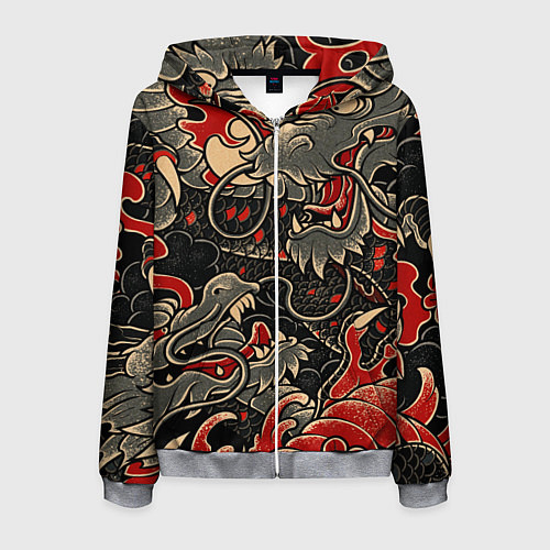 Мужская толстовка на молнии Dsquared tatoo DRAGON / 3D-Меланж – фото 1