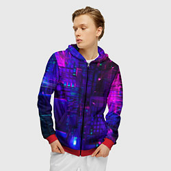 Толстовка 3D на молнии мужская NEON CUBES, цвет: 3D-красный — фото 2