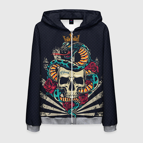 Мужская толстовка на молнии Змея с короной на черепе / 3D-Меланж – фото 1