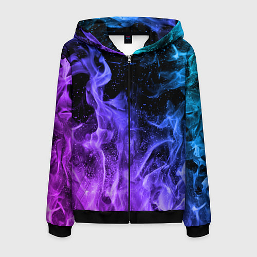 Мужская толстовка на молнии ОГОНЬ НЕОН / 3D-Черный – фото 1