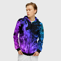 Толстовка 3D на молнии мужская ОГОНЬ НЕОН, цвет: 3D-черный — фото 2