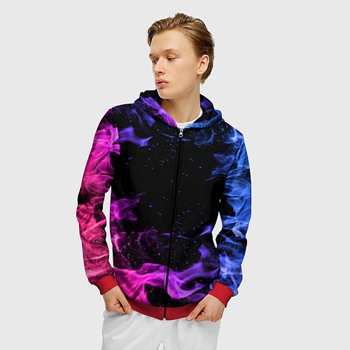 Мужская толстовка на молнии ОГОНЬ НЕОН / 3D-Красный – фото 3