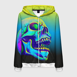 Толстовка 3D на молнии мужская Neon skull, цвет: 3D-белый