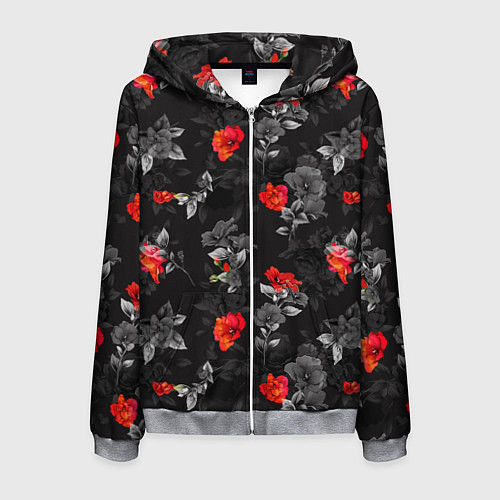 Мужская толстовка на молнии Красные цветы / 3D-Меланж – фото 1