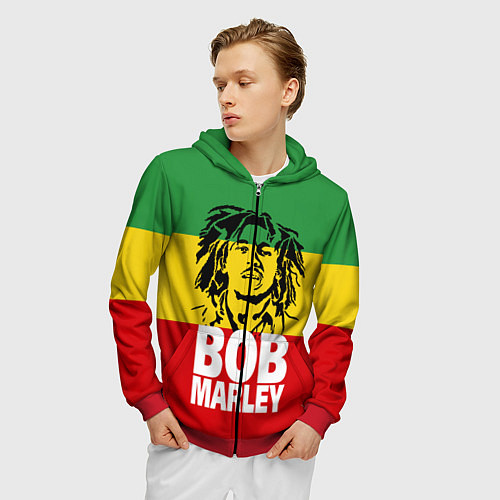 Мужская толстовка на молнии Bob Marley / 3D-Красный – фото 3