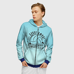 Толстовка 3D на молнии мужская LIVE! LOVE! VOLLEYBALL!, цвет: 3D-синий — фото 2