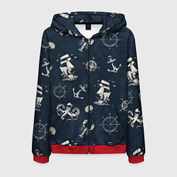 Толстовка 3D на молнии мужская Nautical art, цвет: 3D-красный