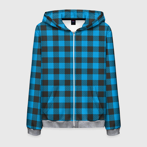 Мужская толстовка на молнии Голубая клетка / 3D-Меланж – фото 1