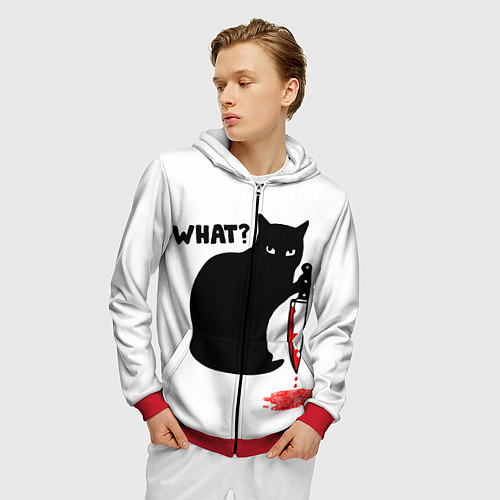 Мужская толстовка на молнии What Cat / 3D-Красный – фото 3