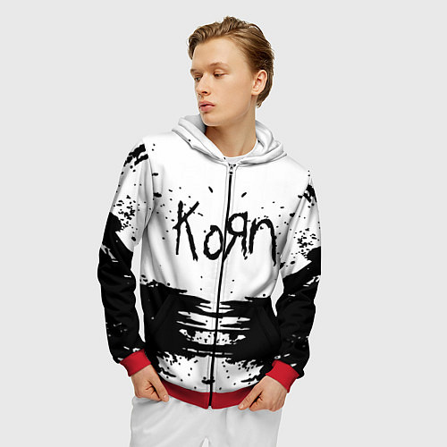 Мужская толстовка на молнии Korn / 3D-Красный – фото 3