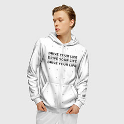 Толстовка 3D на молнии мужская Drive Your Live, цвет: 3D-белый — фото 2