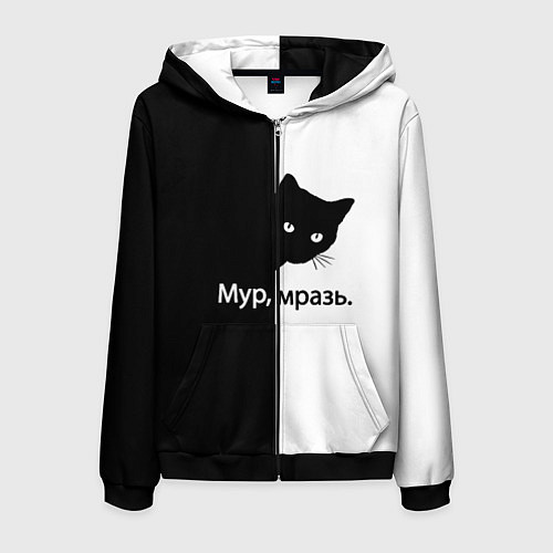 Мужская толстовка на молнии Черный кот / 3D-Черный – фото 1