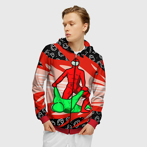 Мужская толстовка на молнии MASTER AMONG US / 3D-Красный – фото 3