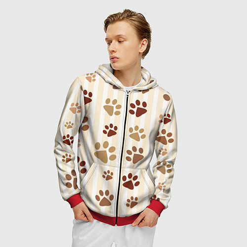 Мужская толстовка на молнии Лапки / 3D-Красный – фото 3