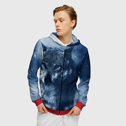 Мужская толстовка на молнии Красивый волк / 3D-Красный – фото 3