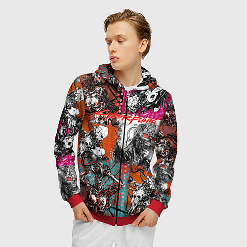 Мужская толстовка на молнии Cyberpunk 2077 / 3D-Красный – фото 3