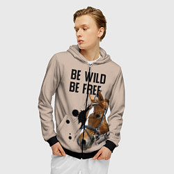 Толстовка 3D на молнии мужская Be wild be free, цвет: 3D-черный — фото 2