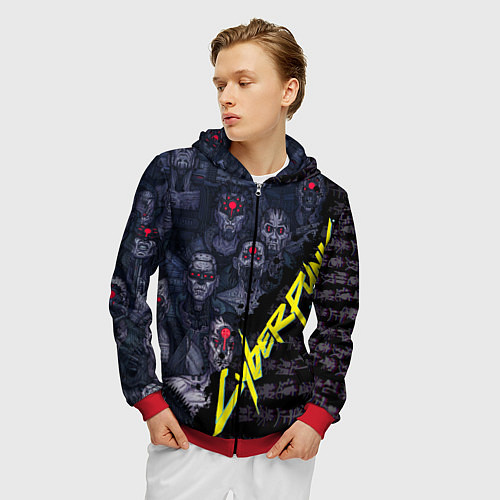 Мужская толстовка на молнии Cyberpunk 2077 / 3D-Красный – фото 3