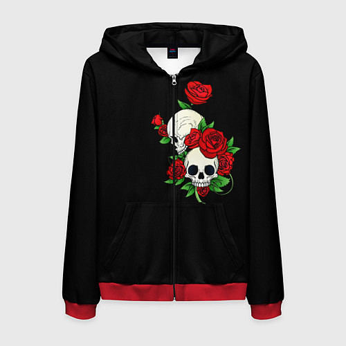 Мужская толстовка на молнии Roses Skulls / 3D-Красный – фото 1