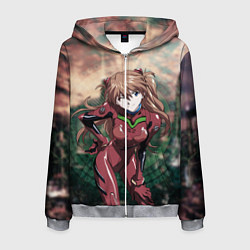 Толстовка 3D на молнии мужская Аска Евангелион, цвет: 3D-меланж