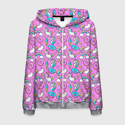 Мужская толстовка на молнии Единороги и пончики / 3D-Меланж – фото 1