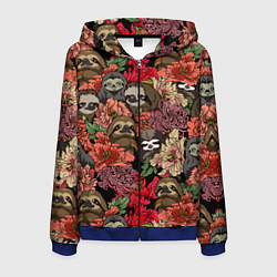 Мужская толстовка на молнии Ленивец & Цветочки