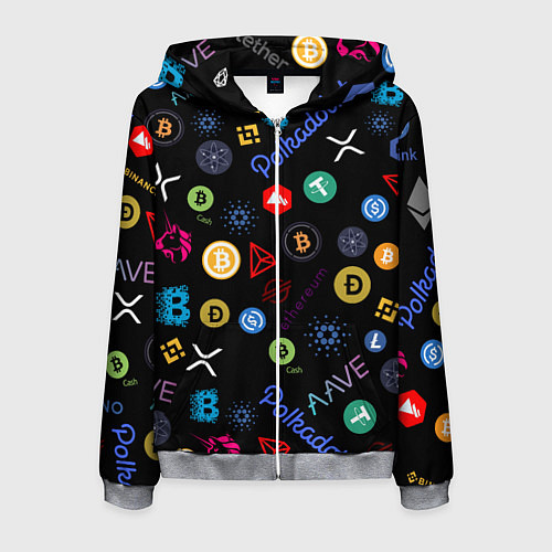 Мужская толстовка на молнии BITCOIN PATTERN БИТКОИН Z / 3D-Меланж – фото 1
