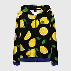 Толстовка 3D на молнии мужская Лимоны на чёрном, цвет: 3D-синий