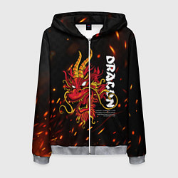 Толстовка 3D на молнии мужская Dragon Огненный дракон, цвет: 3D-меланж