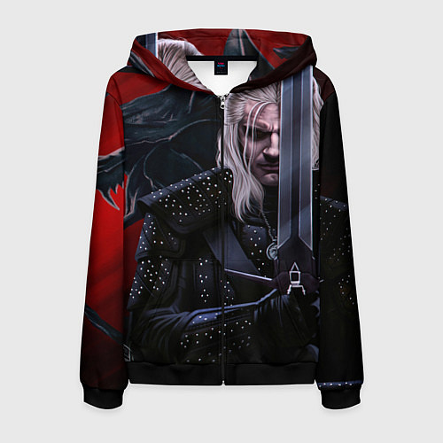 Мужская толстовка на молнии Ведьмак Геральт / 3D-Черный – фото 1