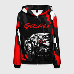 Толстовка 3D на молнии мужская NISSAN GT-R GODZILLA, цвет: 3D-черный