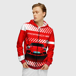 Толстовка 3D на молнии мужская PORSCHE ПОРШЕ RED STYLE, цвет: 3D-красный — фото 2