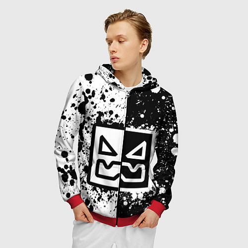 Мужская толстовка на молнии Geometry Dash: Black / 3D-Красный – фото 3