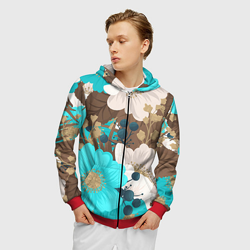 Мужская толстовка на молнии Красивые цвеТы / 3D-Красный – фото 3