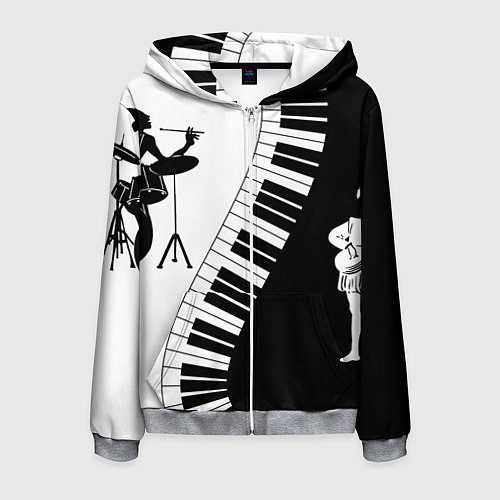 Мужская толстовка на молнии Черно Белое пианино / 3D-Меланж – фото 1