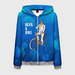 Толстовка 3D на молнии мужская Велосипед и пиво, цвет: 3D-меланж