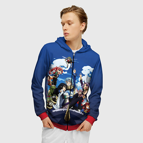 Мужская толстовка на молнии Мое перерождение в слизь / 3D-Красный – фото 3