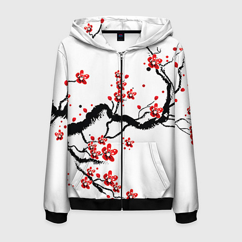 Мужская толстовка на молнии САКУРА ЦВЕТЁТ И БЛАГАУХАЕТ / 3D-Черный – фото 1
