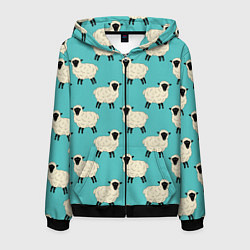 Мужская толстовка на молнии Овечки паттерн на бирюзовом