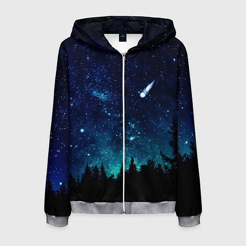 Мужская толстовка на молнии ЛЕС НОЧЬЮ / 3D-Меланж – фото 1
